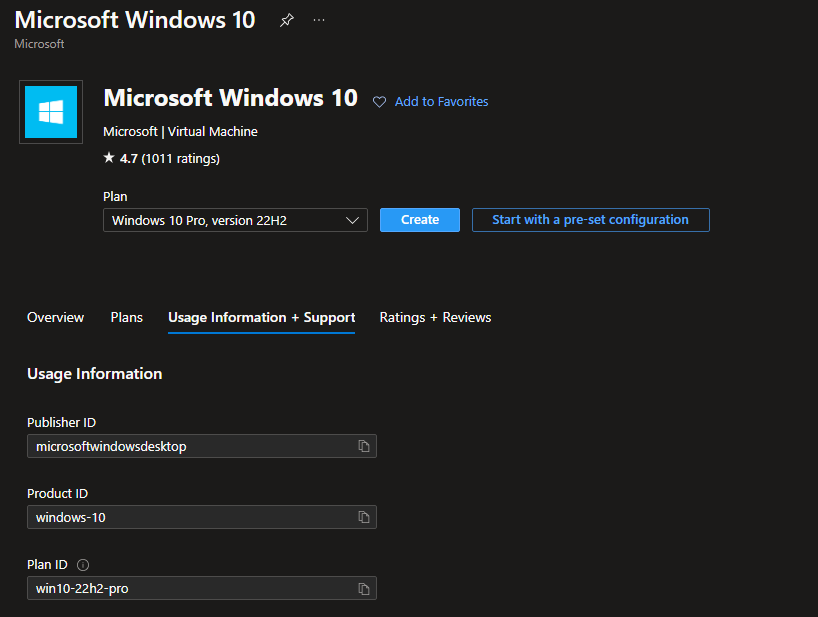 marketplace image info